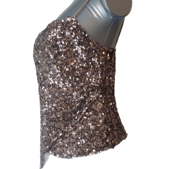 Cachรฉ Bronze Sequin Asymmetrical Cami โ Size L - Picture 2 of 6